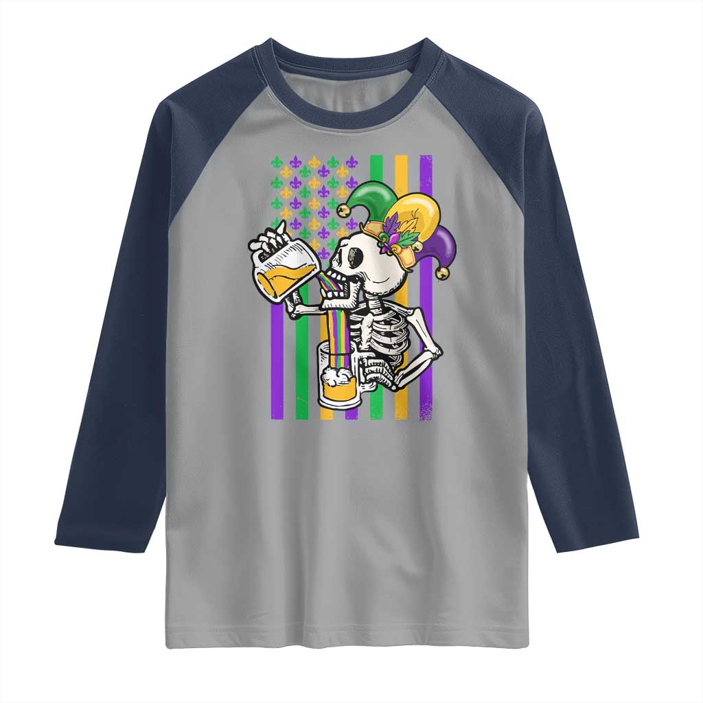 Mardi Gras Beer Lover American Flag Fat Tuesday Parade Raglan Shirt TS09 Sport Gray Navy Print Your Wear