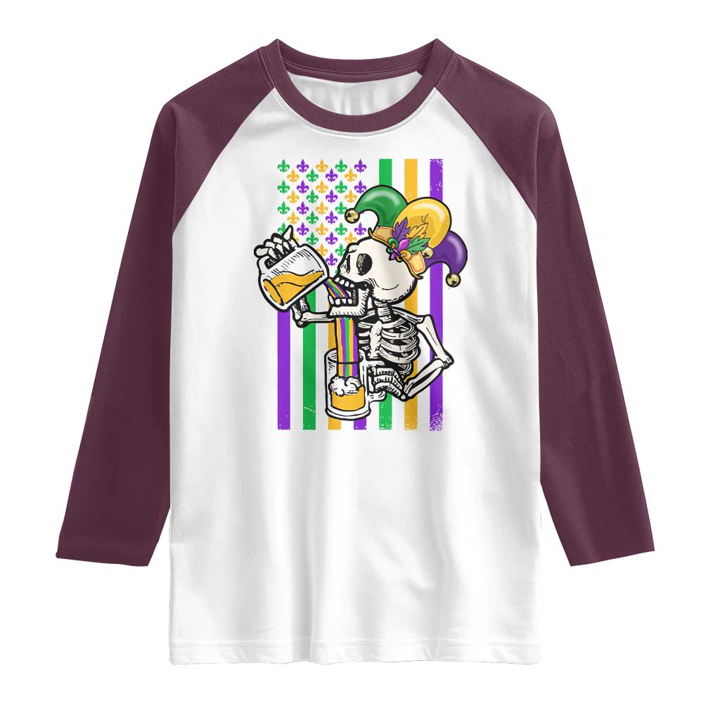 Mardi Gras Beer Lover American Flag Fat Tuesday Parade Raglan Shirt TS09 White Maroon Print Your Wear
