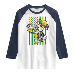 Mardi Gras Beer Lover American Flag Fat Tuesday Parade Raglan Shirt TS09 White Navy Print Your Wear