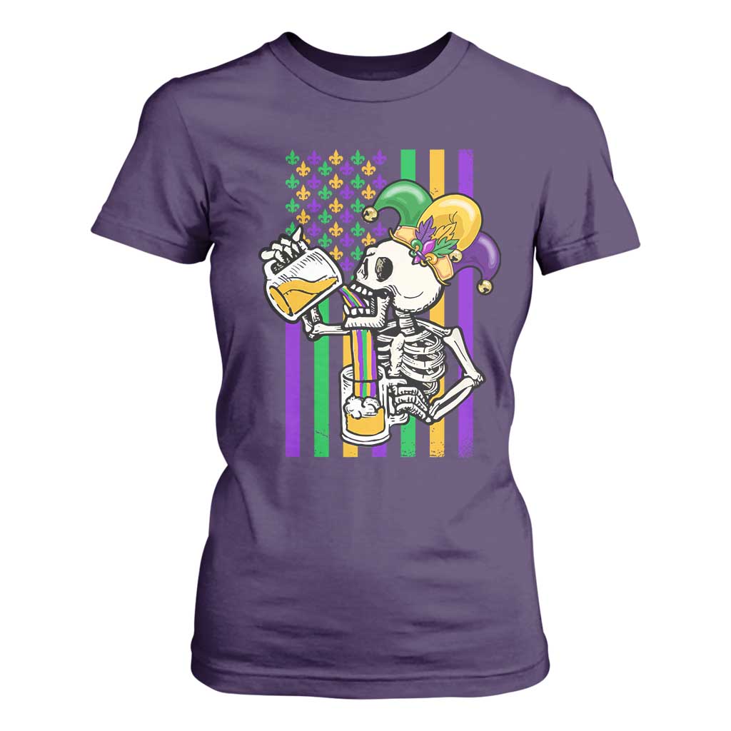 Mardi Gras Beer Lover American Flag Fat Tuesday Parade T Shirt For Women TS09 Purple Print Your Wear