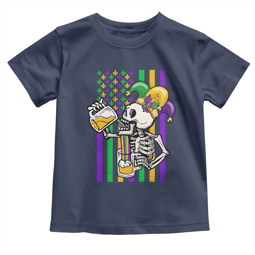 Mardi Gras Beer Lover American Flag Fat Tuesday Parade Toddler T Shirt TS09 Navy Print Your Wear