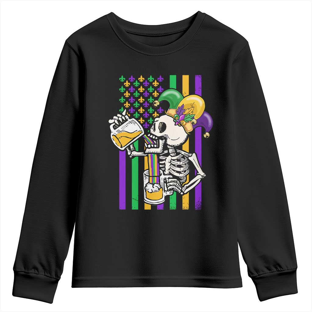 Mardi Gras Beer Lover American Flag Fat Tuesday Parade Youth Sweatshirt TS09 Black Print Your Wear