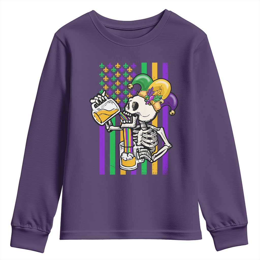 Mardi Gras Beer Lover American Flag Fat Tuesday Parade Youth Sweatshirt TS09 Purple Print Your Wear