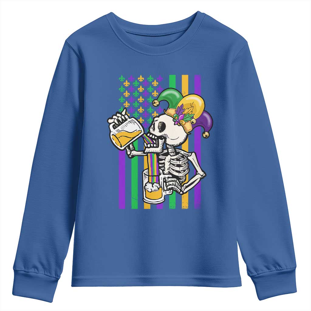 Mardi Gras Beer Lover American Flag Fat Tuesday Parade Youth Sweatshirt TS09 Royal Blue Print Your Wear