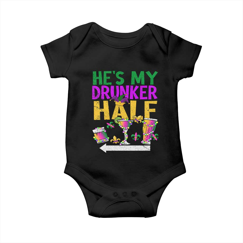Mardi Gras Couple Matching Baby Onesie He's My Drunker Half TS09 Black Print Your Wear