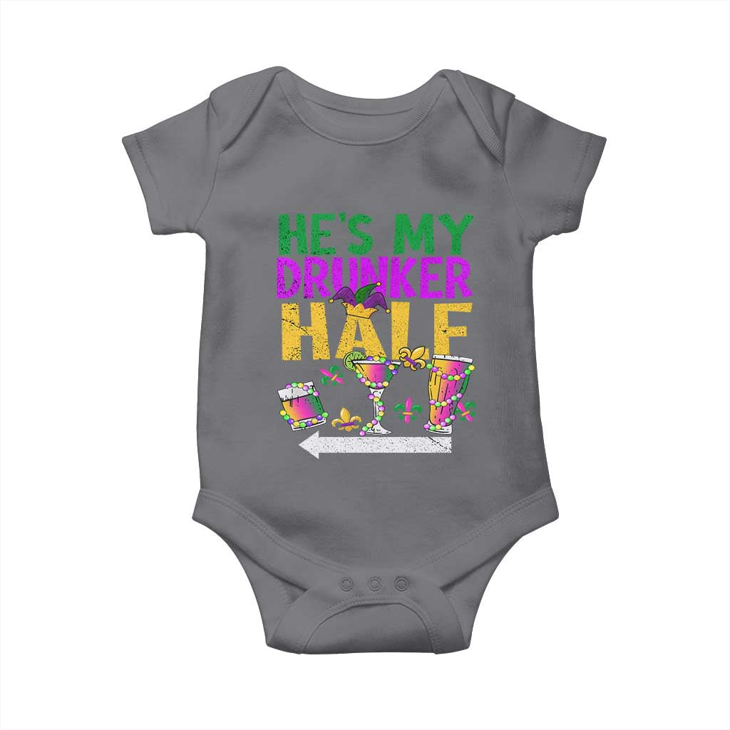 Mardi Gras Couple Matching Baby Onesie He's My Drunker Half TS09 Charcoal Print Your Wear