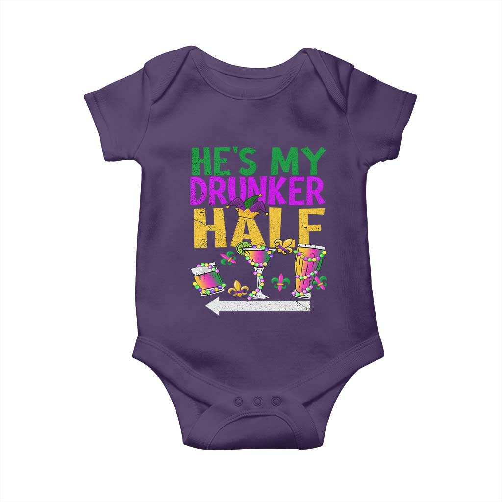 Mardi Gras Couple Matching Baby Onesie He's My Drunker Half TS09 Purple Print Your Wear