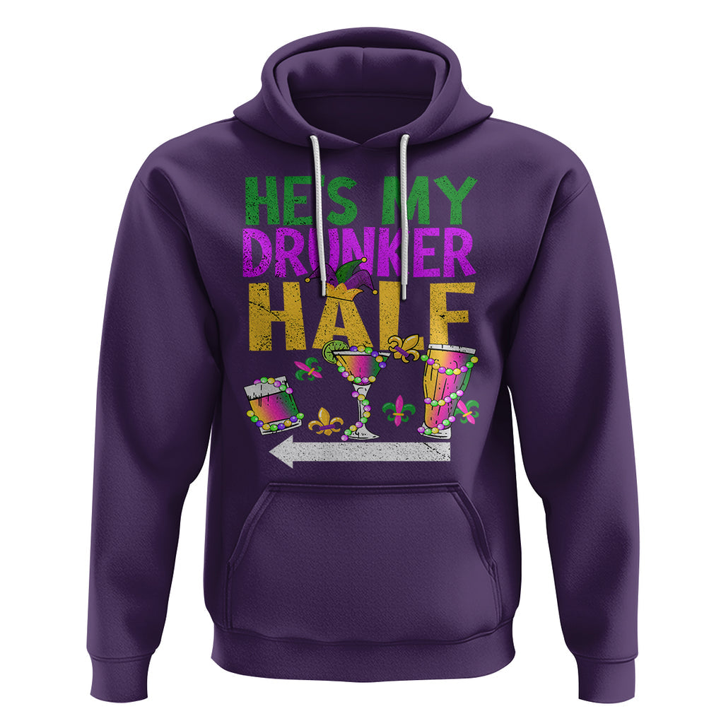 Mardi Gras Hoodie He's My Drunker Half Matching Couple TS09 Purple Printyourwear