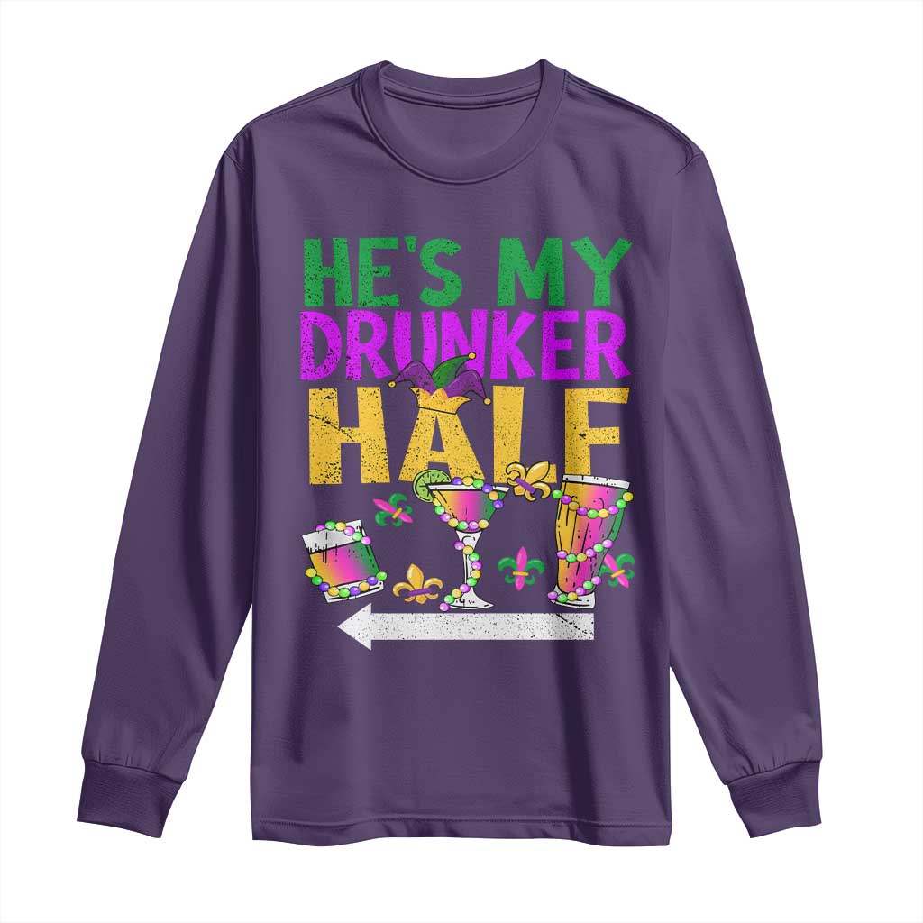 Mardi Gras Couple Matching Long Sleeve Shirt He's My Drunker Half TS09 Purple Print Your Wear