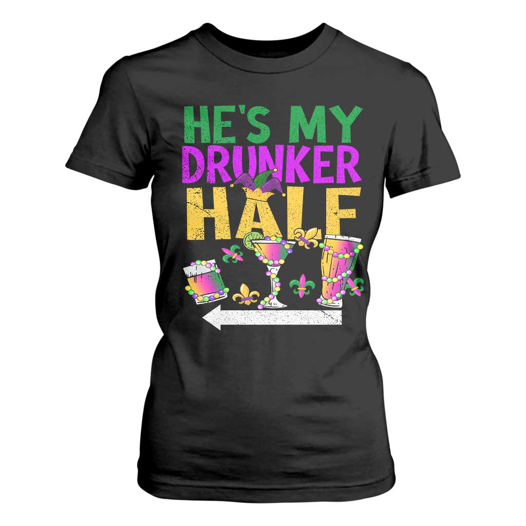 Mardi Gras Couple Matching T Shirt For Women He's My Drunker Half TS09 Black Print Your Wear