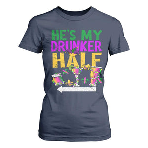 Mardi Gras Couple Matching T Shirt For Women He's My Drunker Half TS09 Navy Print Your Wear
