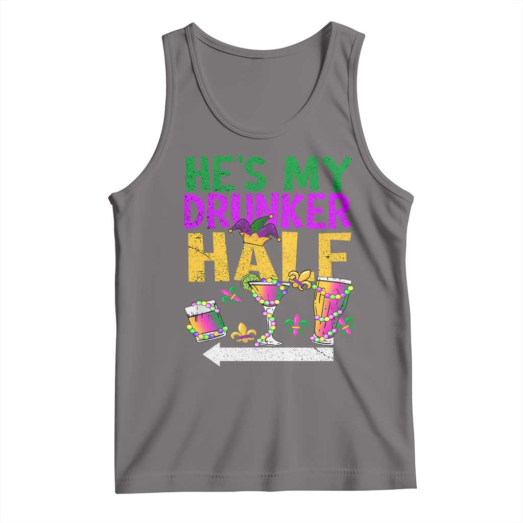 Mardi Gras Couple Matching Tank Top He's My Drunker Half TS09 Deep Heather Print Your Wear