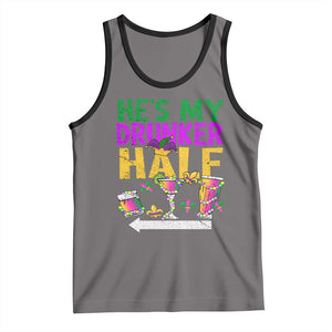 Mardi Gras Couple Matching Tank Top He's My Drunker Half TS09 Deep Heather Black Print Your Wear