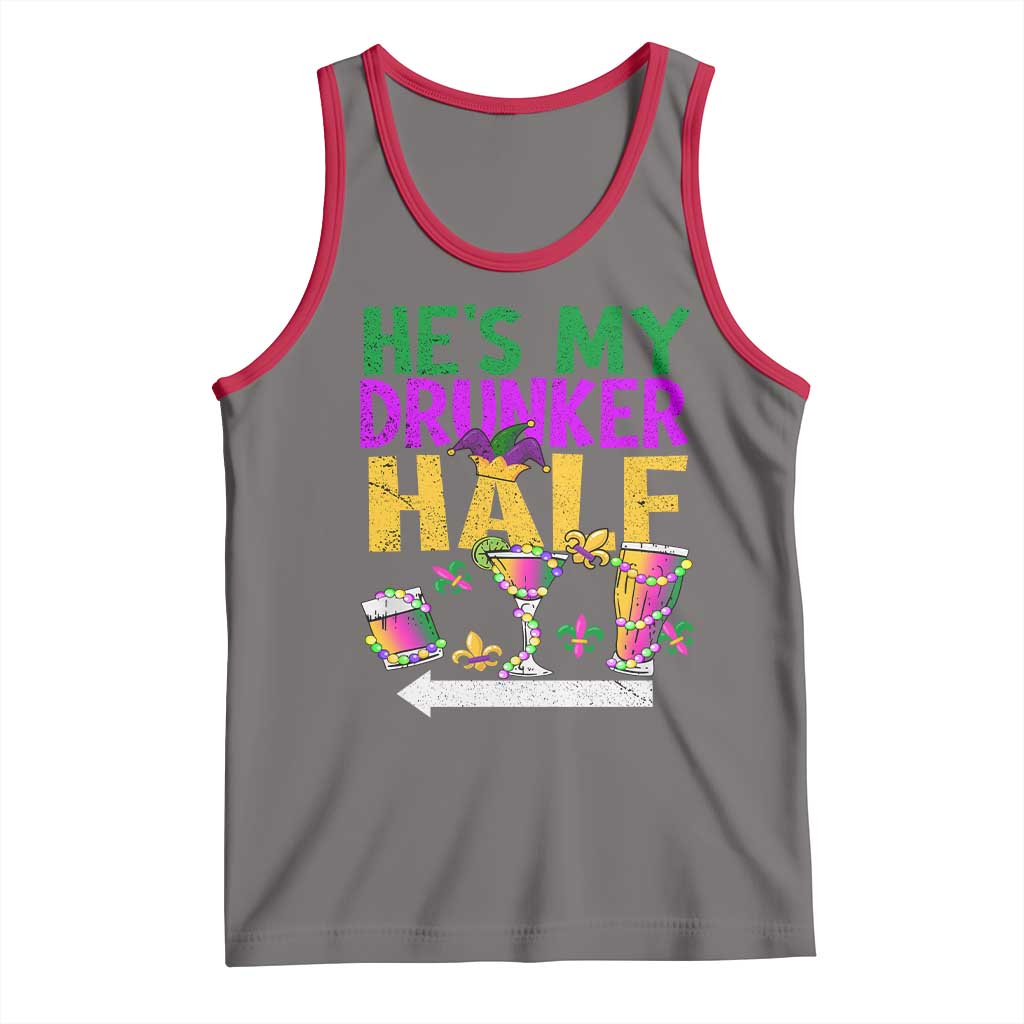 Mardi Gras Couple Matching Tank Top He's My Drunker Half TS09 Deep Heather Red Print Your Wear