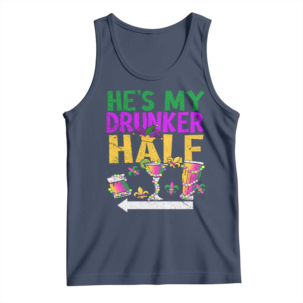 Mardi Gras Couple Matching Tank Top He's My Drunker Half TS09 Navy Print Your Wear