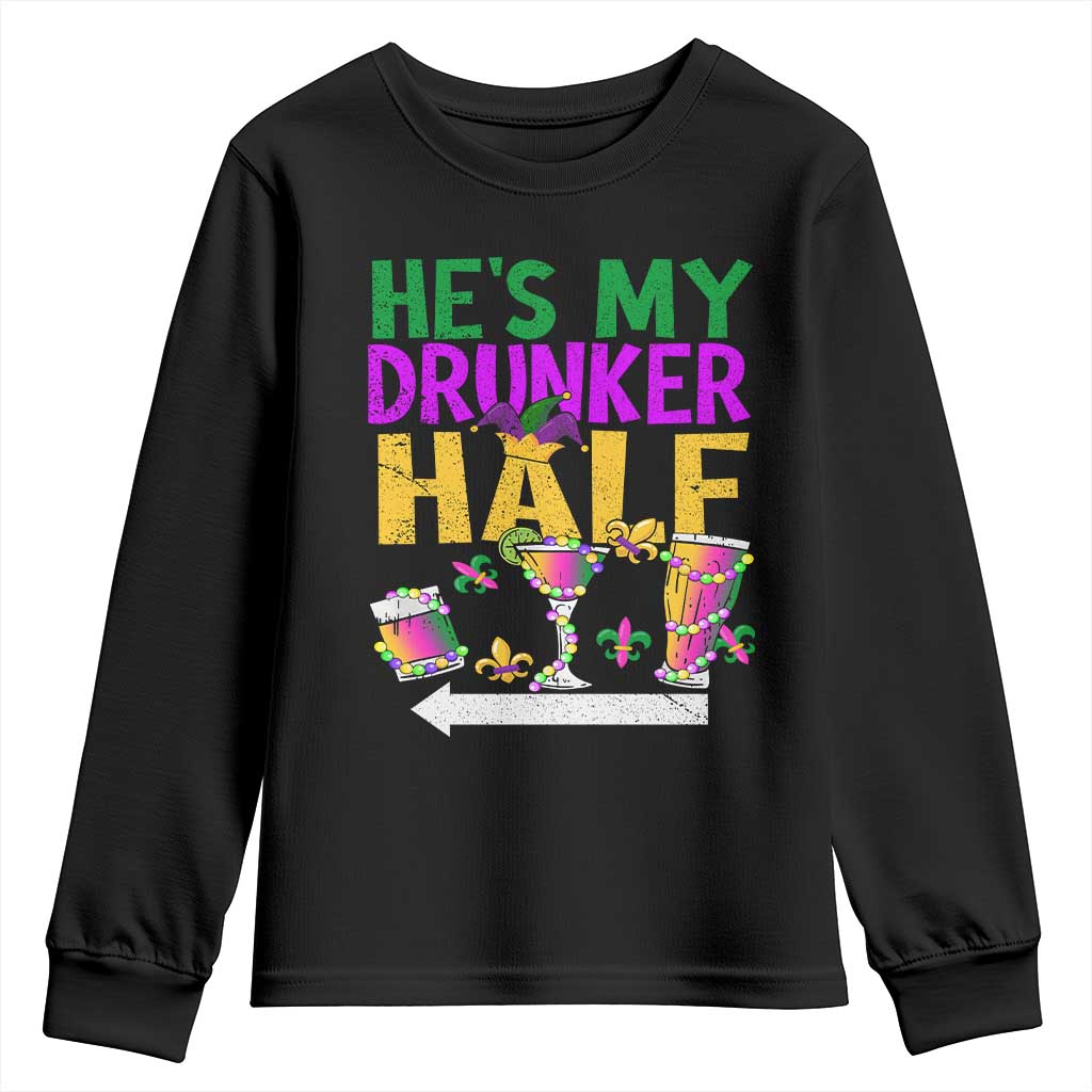 Mardi Gras Couple Matching Youth Sweatshirt He's My Drunker Half TS09 Black Print Your Wear