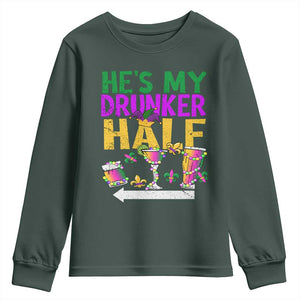 Mardi Gras Couple Matching Youth Sweatshirt He's My Drunker Half TS09 Dark Forest Green Print Your Wear