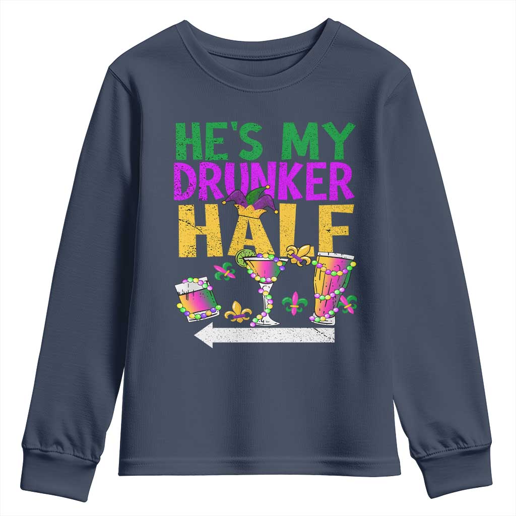 Mardi Gras Couple Matching Youth Sweatshirt He's My Drunker Half TS09 Navy Print Your Wear