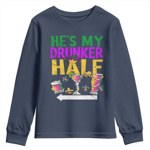 Mardi Gras Couple Matching Youth Sweatshirt He's My Drunker Half TS09 Navy Print Your Wear