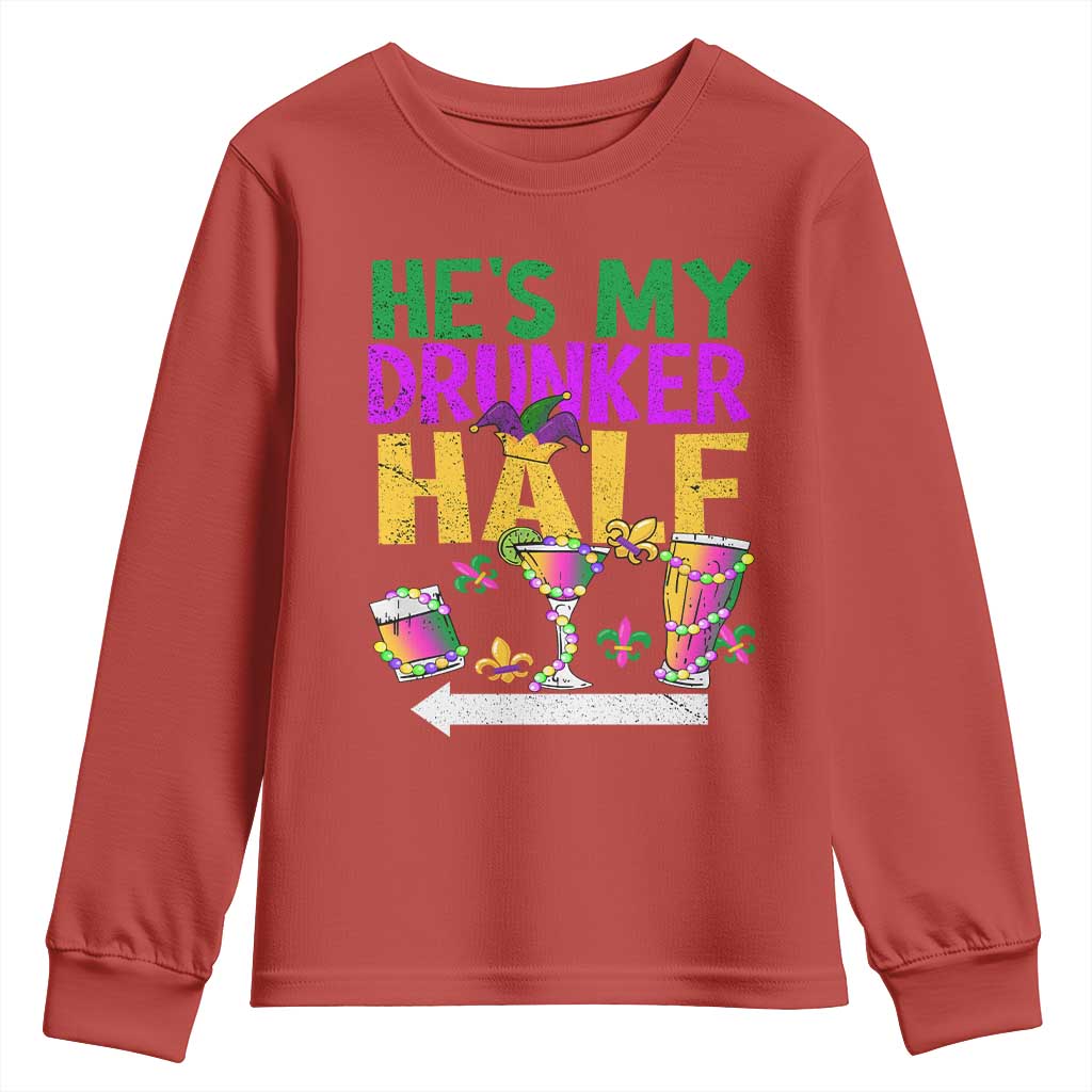 Mardi Gras Couple Matching Youth Sweatshirt He's My Drunker Half TS09 Red Print Your Wear