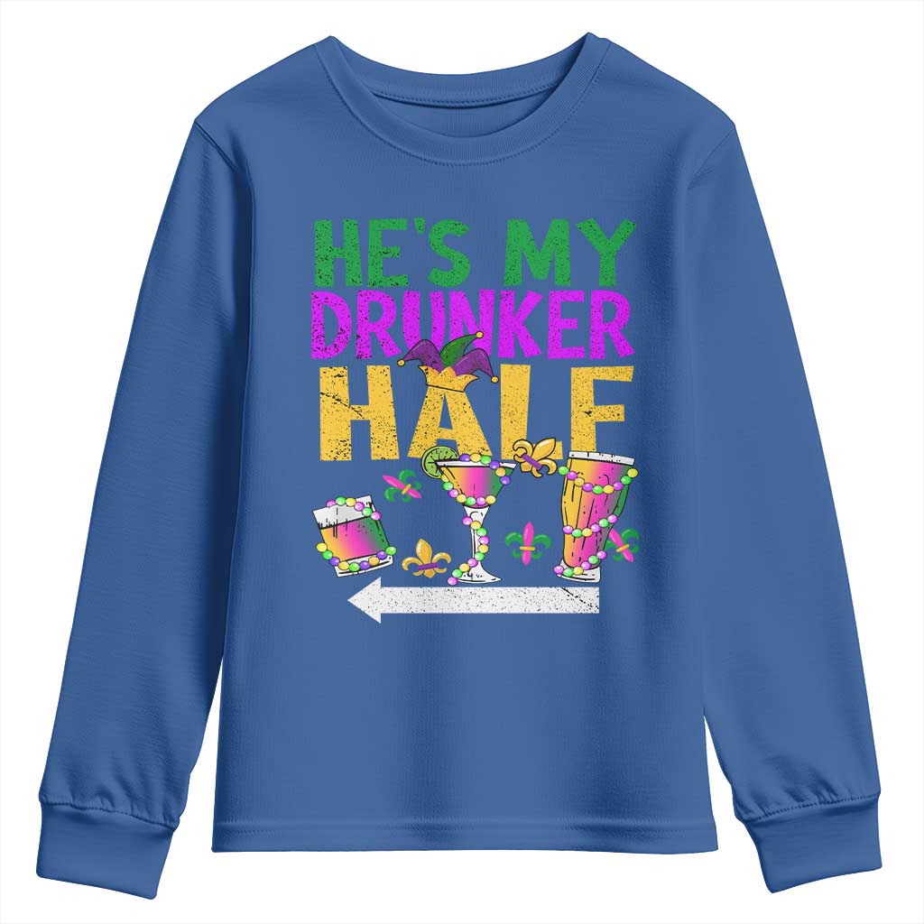 Mardi Gras Couple Matching Youth Sweatshirt He's My Drunker Half TS09 Royal Blue Print Your Wear
