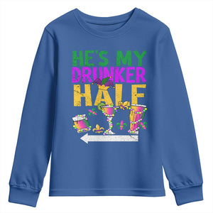 Mardi Gras Couple Matching Youth Sweatshirt He's My Drunker Half TS09 Royal Blue Print Your Wear