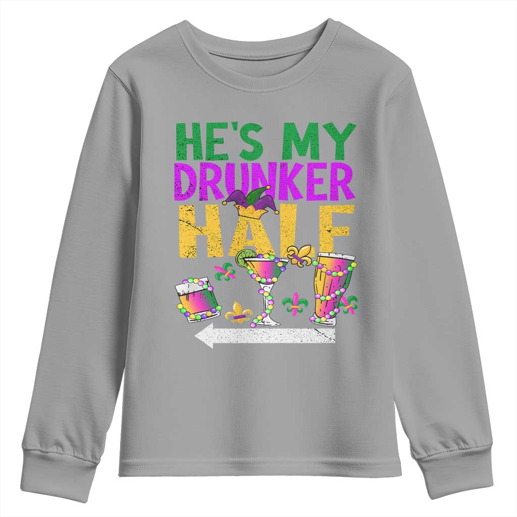 Mardi Gras Couple Matching Youth Sweatshirt He's My Drunker Half TS09 Sport Gray Print Your Wear