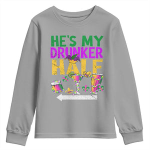 Mardi Gras Couple Matching Youth Sweatshirt He's My Drunker Half TS09 Sport Gray Print Your Wear