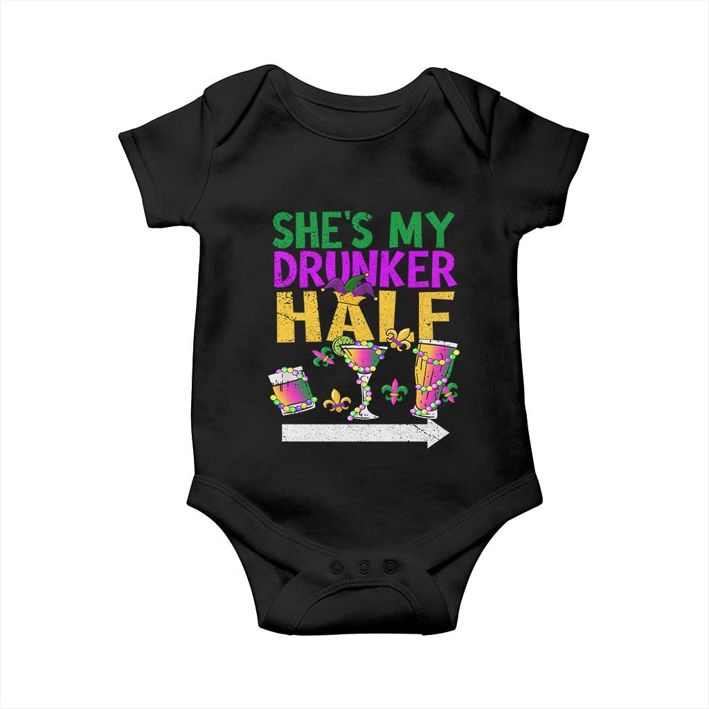 Mardi Gras Couple Matching Baby Onesie She's My Drunker Half TS09 Black Print Your Wear