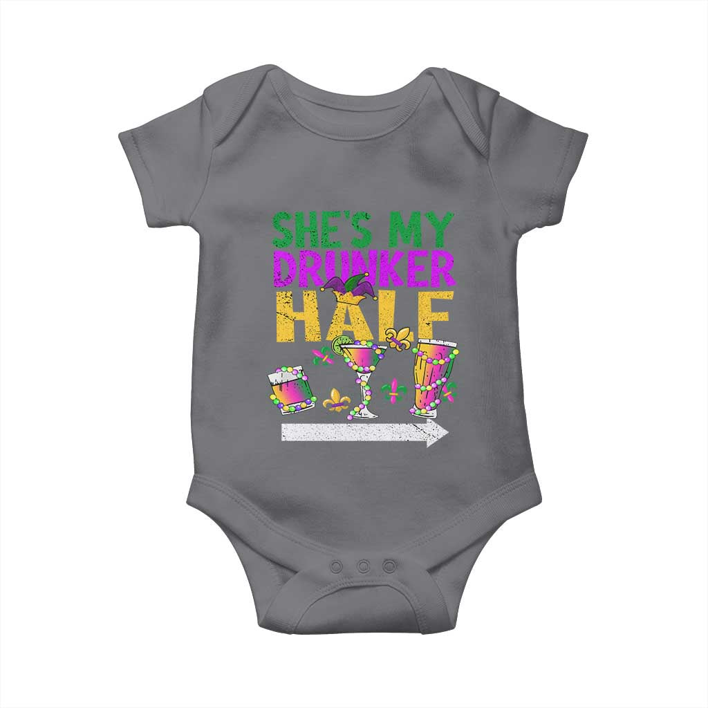 Mardi Gras Couple Matching Baby Onesie She's My Drunker Half TS09 Charcoal Print Your Wear