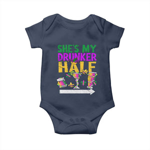 Mardi Gras Couple Matching Baby Onesie She's My Drunker Half TS09 Navy Print Your Wear