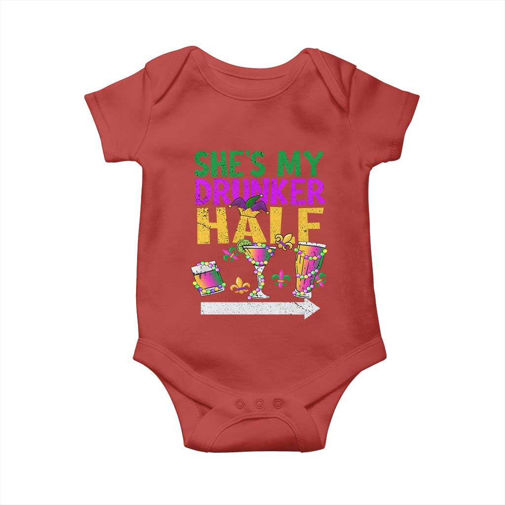 Mardi Gras Couple Matching Baby Onesie She's My Drunker Half TS09 Red Print Your Wear