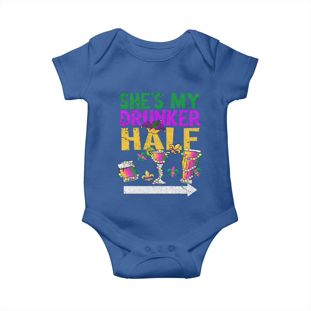 Mardi Gras Couple Matching Baby Onesie She's My Drunker Half TS09 Royal Blue Print Your Wear