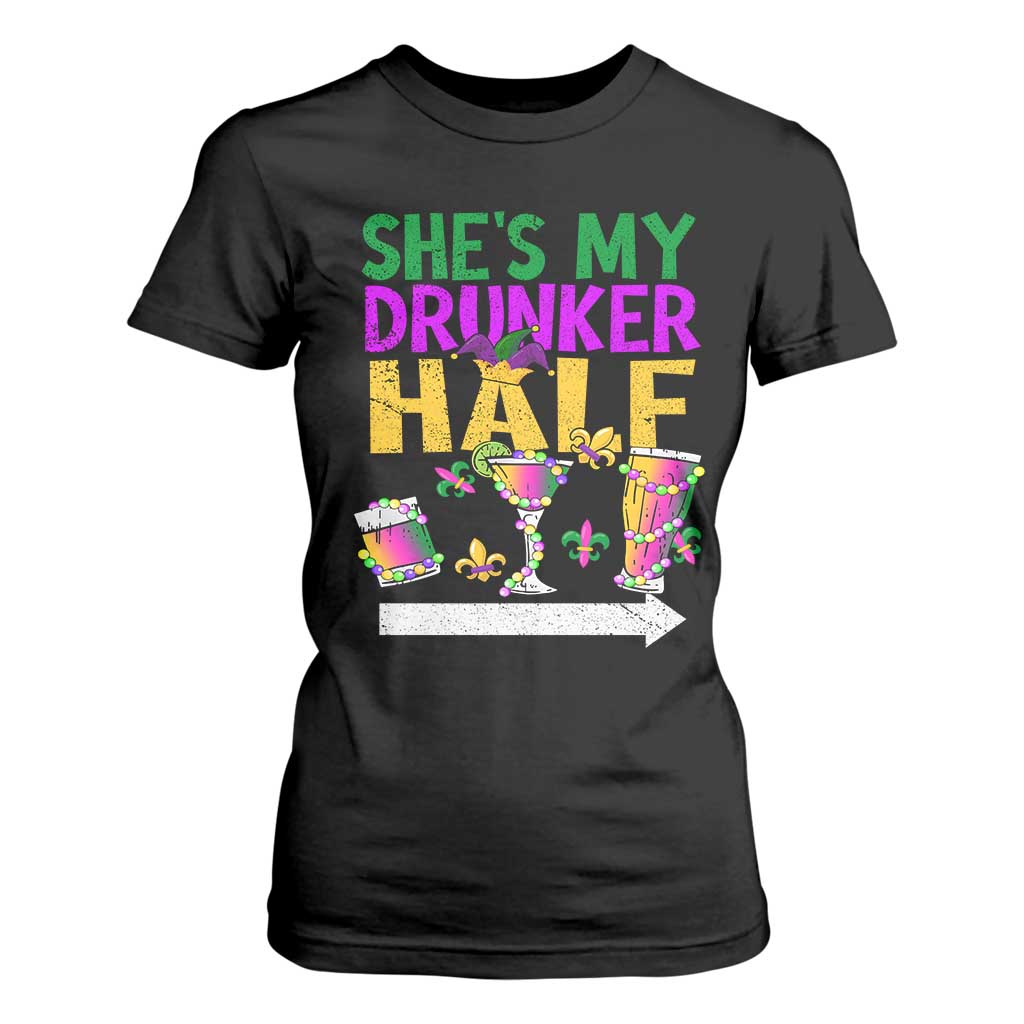Mardi Gras Couple Matching T Shirt For Women She's My Drunker Half TS09 Black Print Your Wear