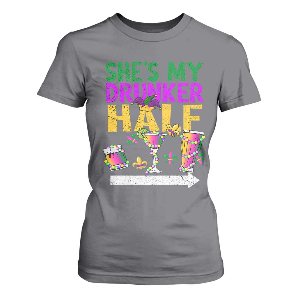 Mardi Gras Couple Matching T Shirt For Women She's My Drunker Half TS09 Charcoal Print Your Wear