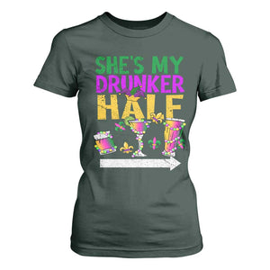 Mardi Gras Couple Matching T Shirt For Women She's My Drunker Half TS09 Dark Forest Green Print Your Wear
