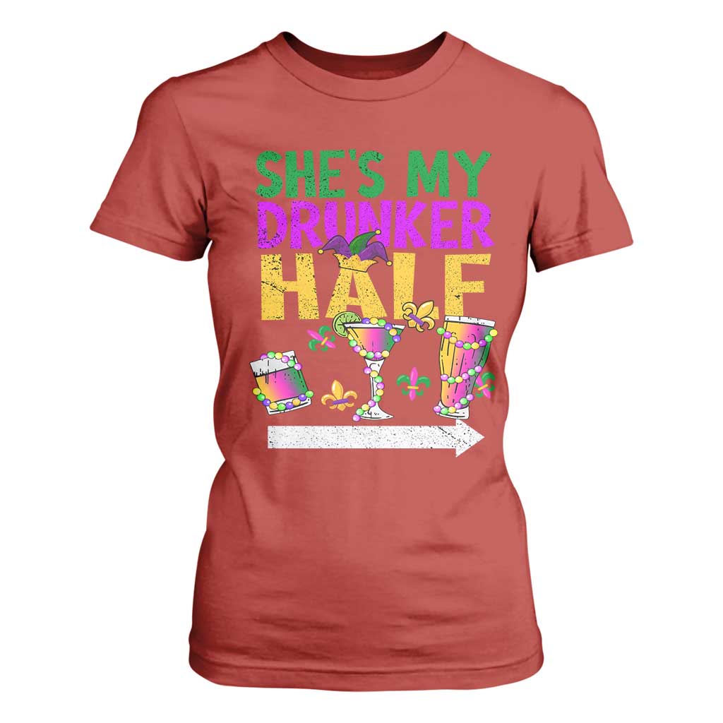 Mardi Gras Couple Matching T Shirt For Women She's My Drunker Half TS09 Red Print Your Wear