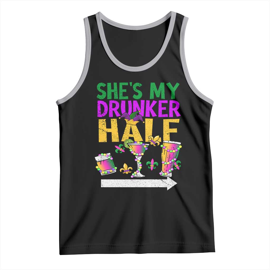 Mardi Gras Couple Matching Tank Top She's My Drunker Half TS09 Black Athletic Heather Print Your Wear
