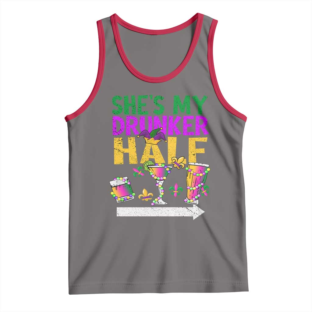 Mardi Gras Couple Matching Tank Top She's My Drunker Half TS09 Deep Heather Red Print Your Wear