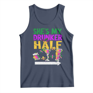 Mardi Gras Couple Matching Tank Top She's My Drunker Half TS09 Navy Print Your Wear