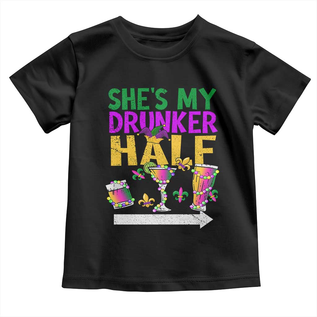 Mardi Gras Couple Matching Toddler T Shirt She's My Drunker Half TS09 Black Print Your Wear