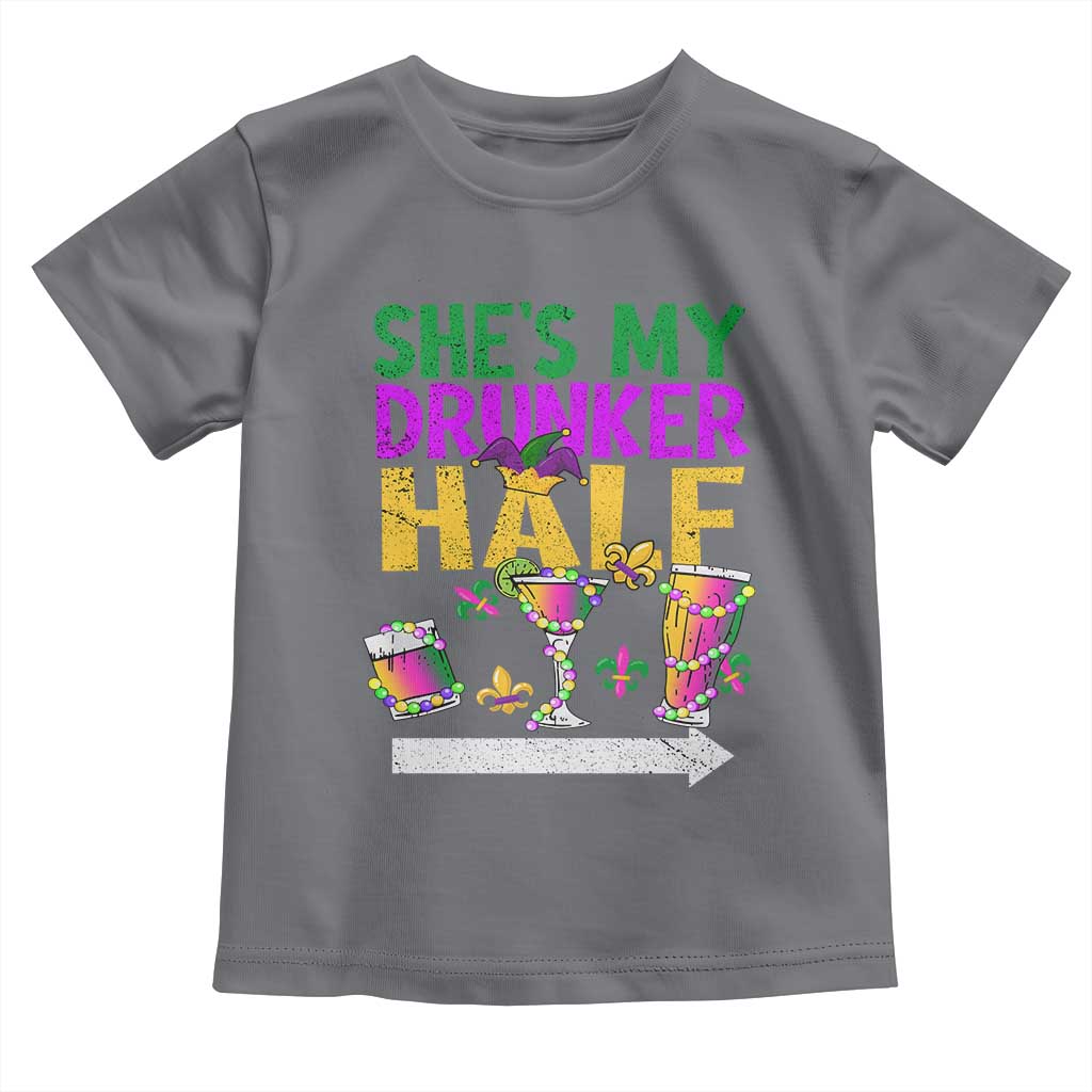 Mardi Gras Couple Matching Toddler T Shirt She's My Drunker Half TS09 Charcoal Print Your Wear