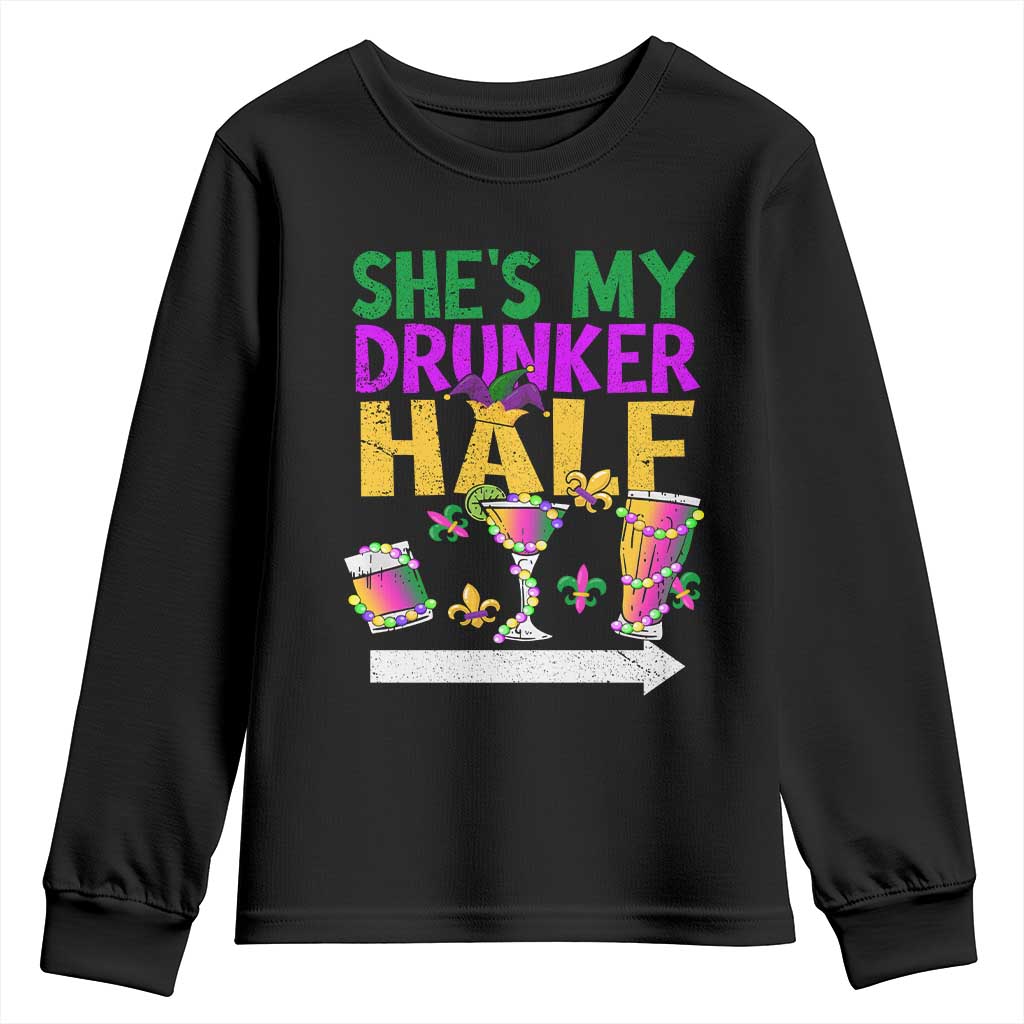 Mardi Gras Couple Matching Youth Sweatshirt She's My Drunker Half TS09 Black Print Your Wear