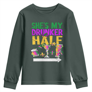 Mardi Gras Couple Matching Youth Sweatshirt She's My Drunker Half TS09 Dark Forest Green Print Your Wear