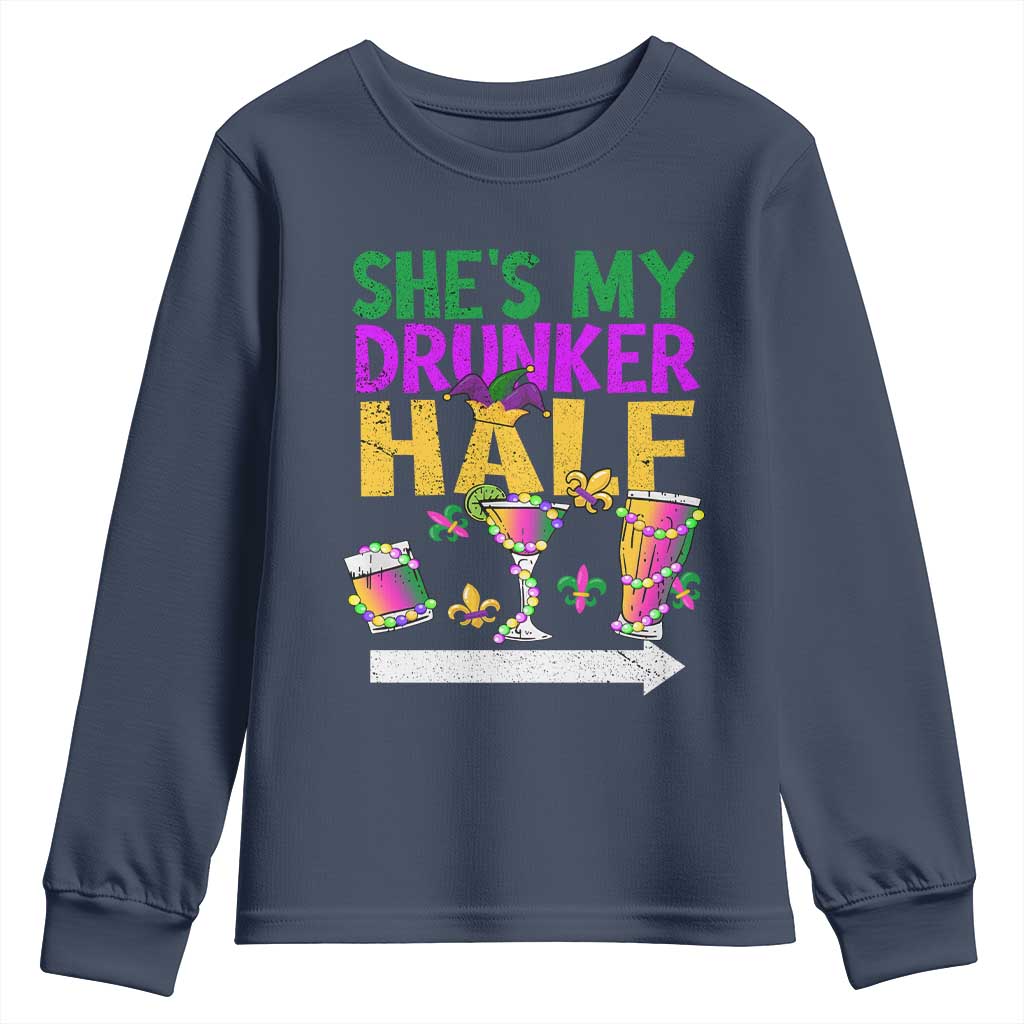 Mardi Gras Couple Matching Youth Sweatshirt She's My Drunker Half TS09 Navy Print Your Wear
