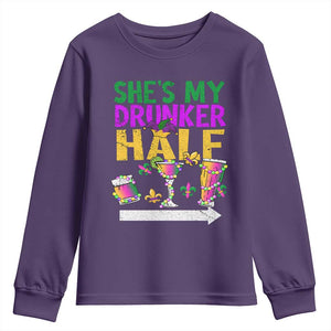 Mardi Gras Couple Matching Youth Sweatshirt She's My Drunker Half TS09 Purple Print Your Wear