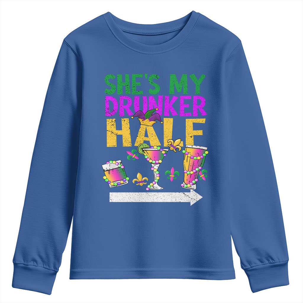 Mardi Gras Couple Matching Youth Sweatshirt She's My Drunker Half TS09 Royal Blue Print Your Wear