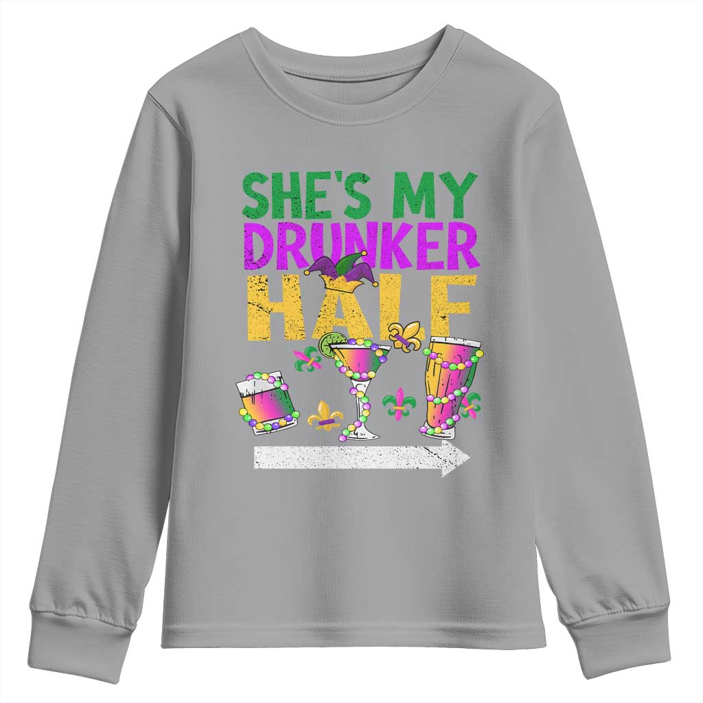 Mardi Gras Couple Matching Youth Sweatshirt She's My Drunker Half TS09 Sport Gray Print Your Wear