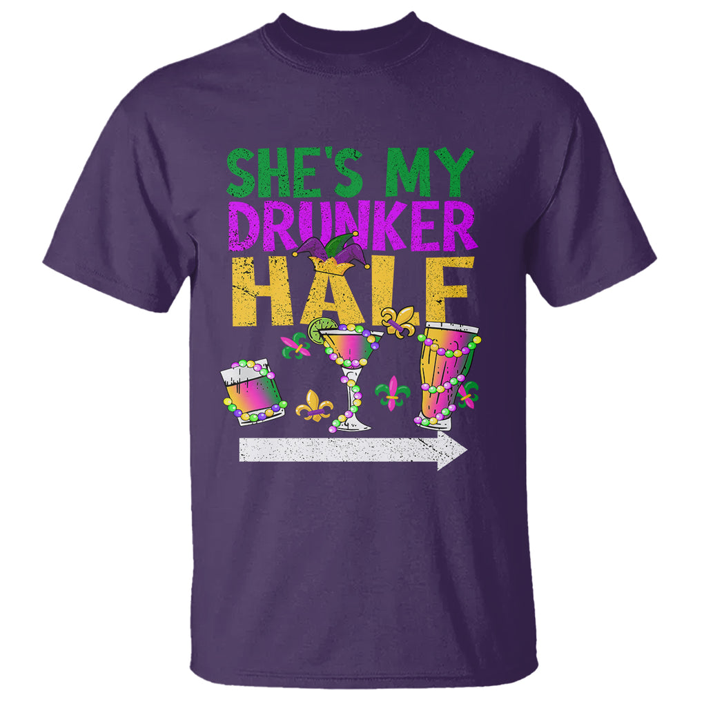 Mardi Gras T Shirt She's My Drunker Half Matching Couple TS09 Purple Printyourwear