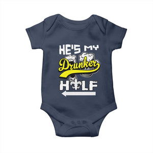 Mardi Gras Baby Onesie He's My Drunker Half Matching Couple TS09 Navy Print Your Wear